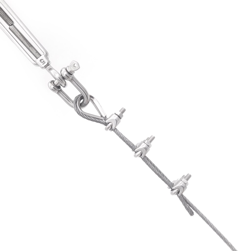 wire rope termination with wire rope clip and turn buckle